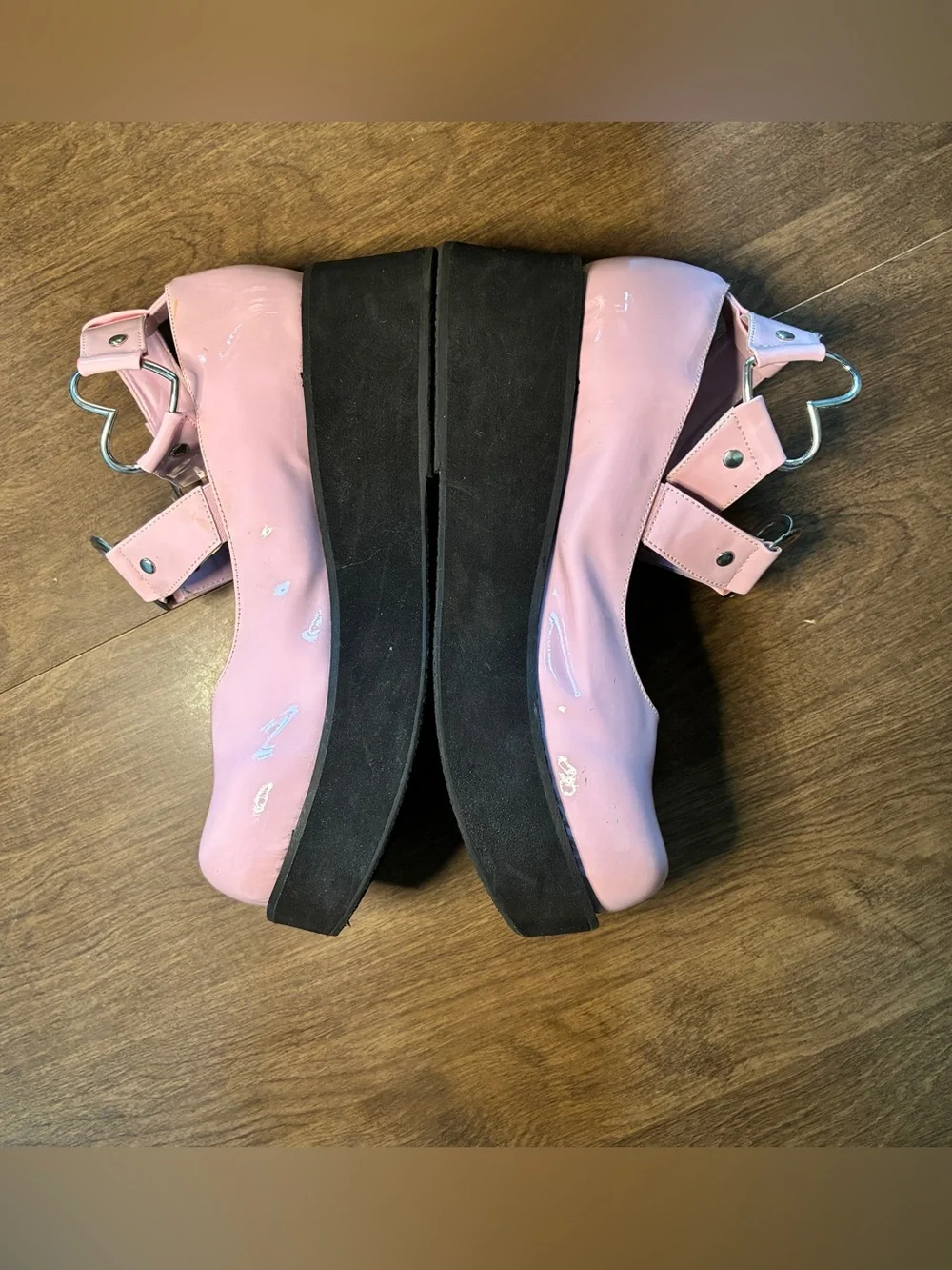Demonia Women’s Sz 12 Platform Mary Janes Pink Heart Buckle/Strap Shoes